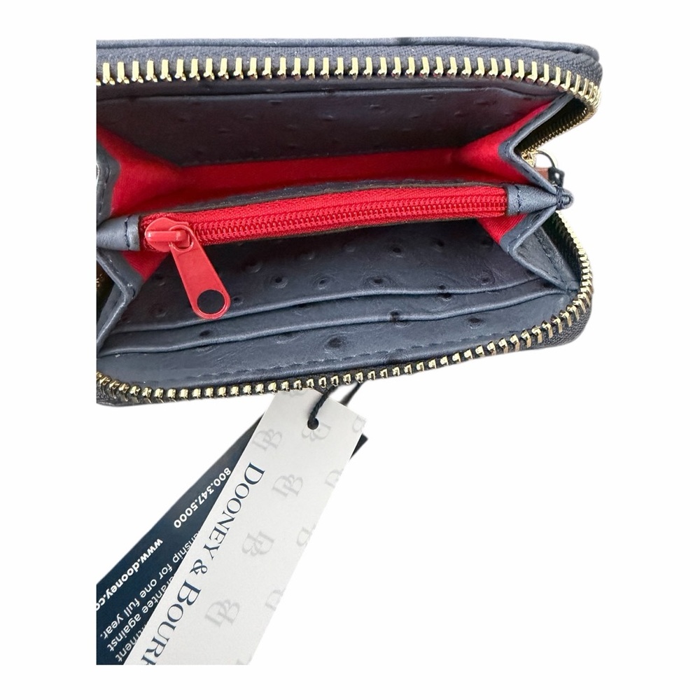Dooney & Bourke Ostrich Large Zip Around Credit Card Case Wallet in Steel Blue - Picture 4 of 7